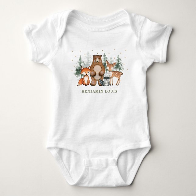 Cute Woodland Animals Forest Gräs Träd Greenery T Shirt (Framsida)