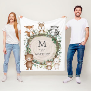 Cute Woodland Animals Greenery Anpassningsbar Mono Fleecefilt