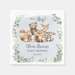 Cute Woodland Animals Greenery Boy Shower Pappersservett
