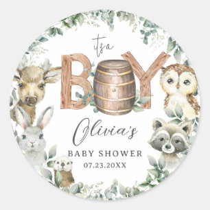 Cute Woodland Animals Greenery Boy Shower Runt Klistermärke