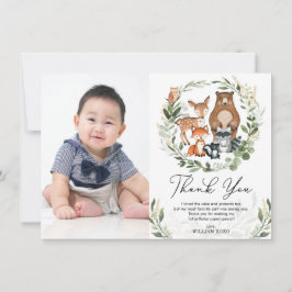 Cute Woodland Animals Greenery Guld Birgday Tack Kort
