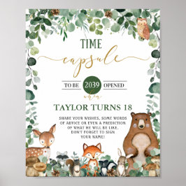 Cute Woodland Animals Greenery Time Capsule-tecken Poster