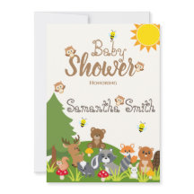 Cute Woodland Animals Grönt Träd Sol Baby Shower