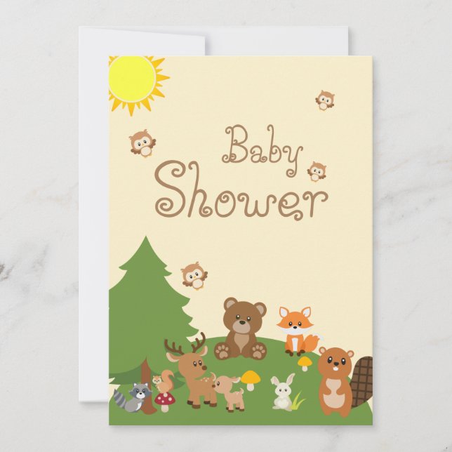 Cute Woodland Animals Gult Sol Baby Shower Inbjudningar (Framsida)