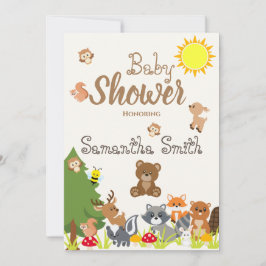 Cute Woodland Animals Gult Sol Bees Baby Shower Inbjudningar