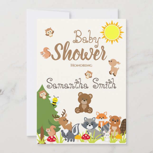 Cute Woodland Animals Gult Sol Bees Baby Shower Inbjudningar (Framsida)