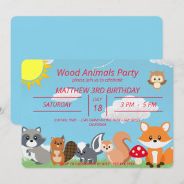 Cute Woodland Animals Gult Sol Inbjudningar