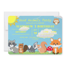 Cute Woodland Animals Gult Sol White Clouds
