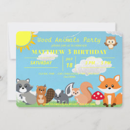 Cute Woodland Animals Gult Sol White Clouds Inbjudningar