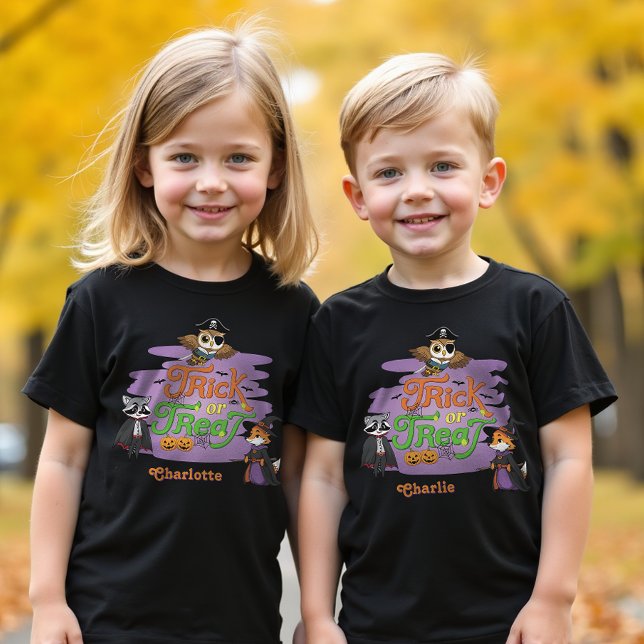 Cute Woodland Animals Halloween Bus eller godis T Shirt (Skapare uppladdad)