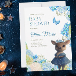Cute Woodland Animals Hjort Blue Blommigt Baby Sho Inbjudningar