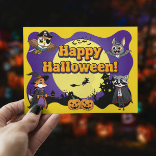 Cute Woodland Animals i Costume Happy halloween Vykort