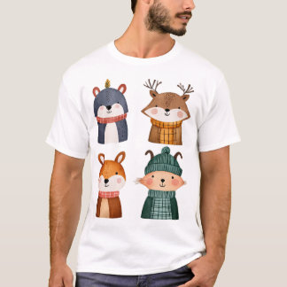Cute Woodland Animals in Mysigt Winter Scarves Cla T Shirt