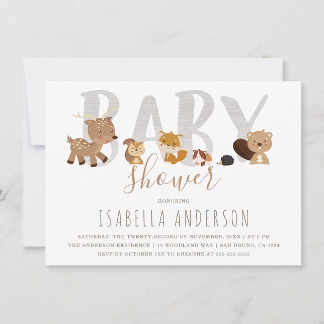 Cute Woodland Animals | Kön Neutral Baby Shower Inbjudningar (Framsida)