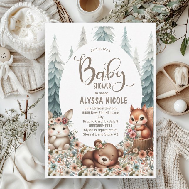 Cute Woodland Animals Kön Neutral Baby Shower Inbjudningar (Woodland animals baby shower invitation)