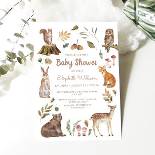 Cute Woodland Animals Kön Neutral Baby Shower Inbjudningar
