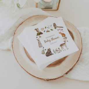 Cute Woodland Animals Kön Neutral Baby Shower Pappersservett