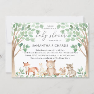 Cute Woodland Animals Kön Neutral Babyskö Inbjudningar