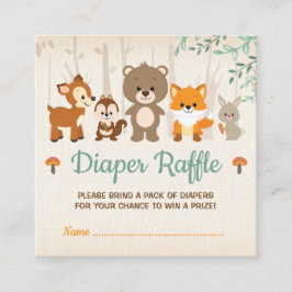Cute Woodland Animals Neutralt Baby Diaper Raffle Tilläggskort