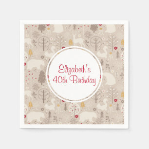 Cute Woodland Animals Nordic Mönster Birthday Pappersservett