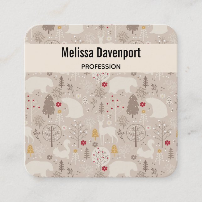 Cute Woodland Animals Nordic Mönster Fyrkantigt Visitkort (Framsida)