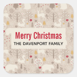 Cute Woodland Animals Nordic Mönster jul Fyrkantigt Klistermärke