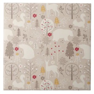 Cute Woodland Animals Nordic Mönster jul Kakelplatta