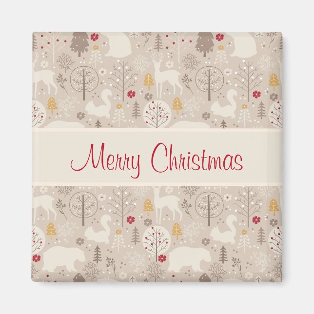 Cute Woodland Animals Nordic Mönster jul Magnet (Framsidan)