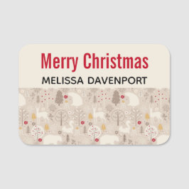 Cute Woodland Animals Nordic Mönster jul Namnbricka