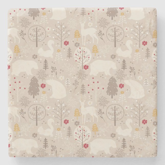 Cute Woodland Animals Nordic Mönster jul Stenunderlägg (Framsidan)