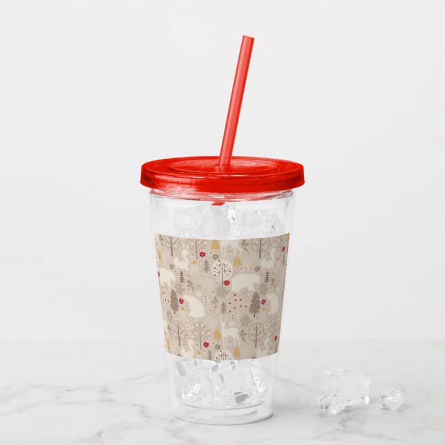 Cute Woodland Animals Nordic Mönster jul Take Away Mugg (Baksida Ice)