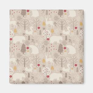 Cute Woodland Animals Nordic Mönster Magnet