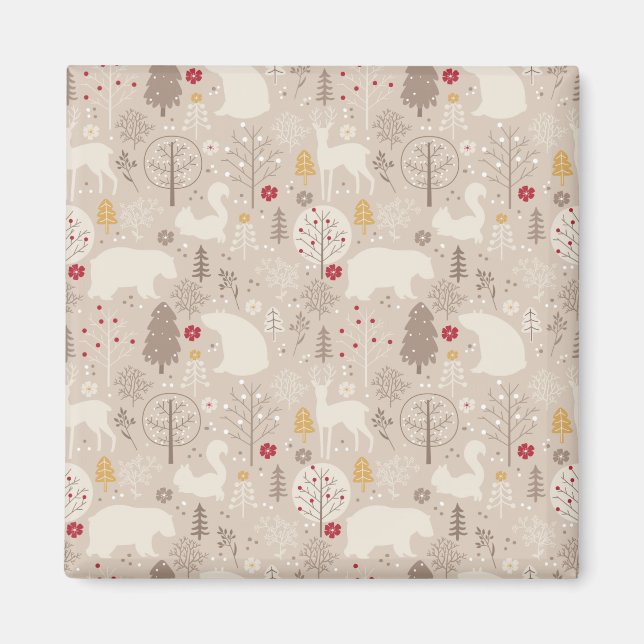 Cute Woodland Animals Nordic Mönster Magnet (Framsidan)