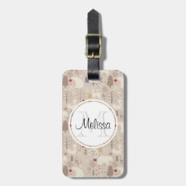 Cute Woodland Animals Nordic Mönster Monogram Bagagebricka