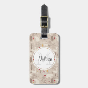 Cute Woodland Animals Nordic Mönster Monogram Bagagebricka