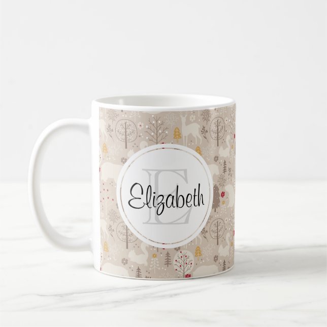 Cute Woodland Animals Nordic Mönster Monogram Kaffemugg (Vänster)