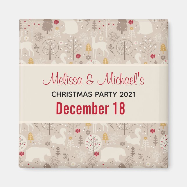 Cute Woodland Animals Nordic Mönster Spara datumet Magnet (Framsidan)