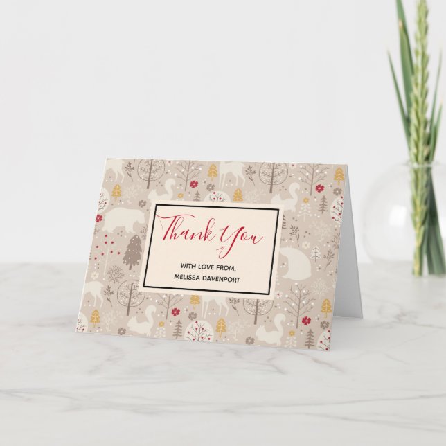 Cute Woodland Animals Nordic Mönster Tack Kort (Framsida)