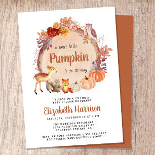 Cute Woodland Animals Pumpkin Baby Shower Inbjudningar