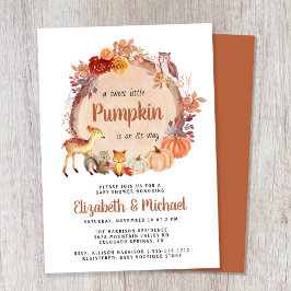 Cute Woodland Animals Pumpkin Par Baby Shower Inbjudningar
