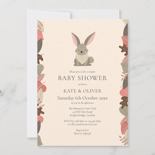 Cute Woodland Animals Rabbit Par Baby Shower Inbjudningar (Framsida)