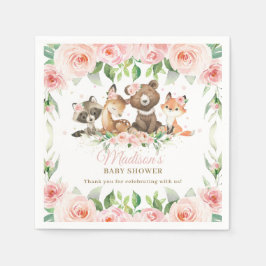 Cute Woodland Animals Rosa Blommigt Girl Baby Show Pappersservett