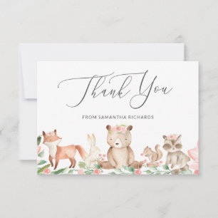 Cute Woodland Animals Rosa Blommigt Girl Baby Show Tack Kort