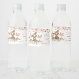 Cute Woodland Animals Rosa Blommigt Girl Baby Show Vattenflaskor Etikett