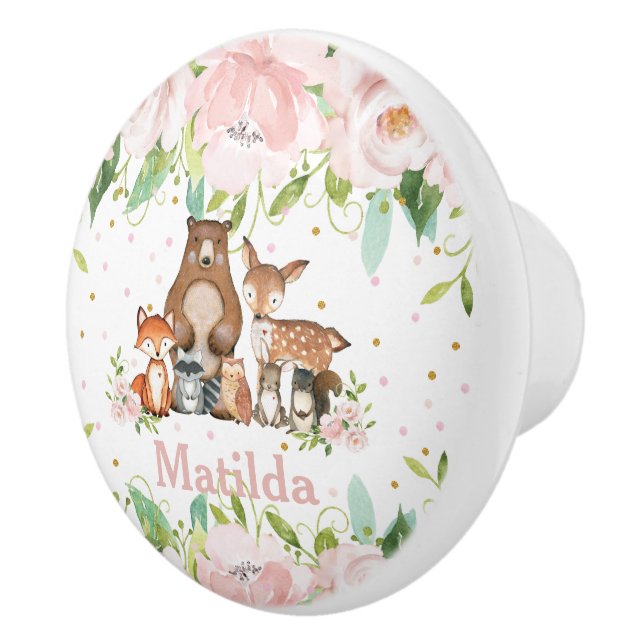 Cute Woodland Animals  Rosa Blommigt Nursery Knopp (Höger)