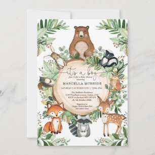 Cute Woodland Animals Rustic Greenery Baby Shower Inbjudningar