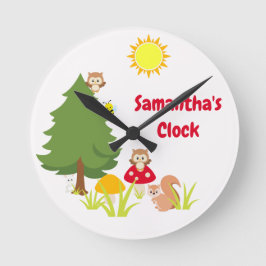 Cute Woodland Animals Squirrel & Uggla Baby Nurser Rund Klocka