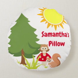 Cute Woodland Animals Squirrel & Uggla Baby Nurser Rund Kudde