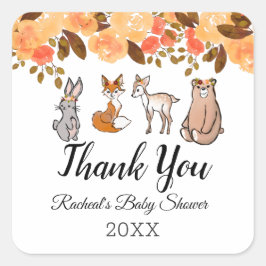 Cute Woodland Animals | Tack Baby Shower Fyrkantigt Klistermärke