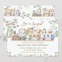 Cute Woodland Animals Tåg Greenery Birthday